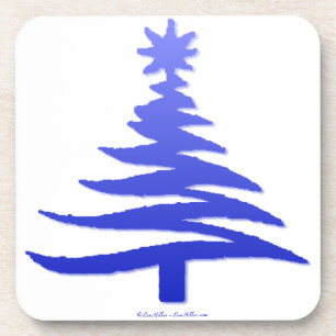 Moderne Kerstboom Sjabloonprint Blauw Onderzetter