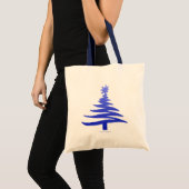 Moderne Kerstboom Sjabloonprint Blauw Tote Bag (Voorkant (product))