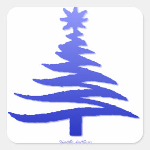 Moderne Kerstboom Sjabloonprint Blauw Vierkante Sticker