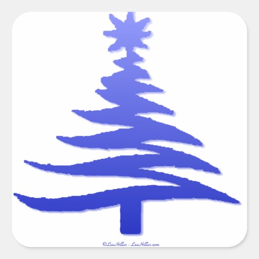 Moderne Kerstboom Sjabloonprint Blauw Vierkante Sticker (Voorkant)