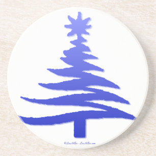 Moderne Kerstboom Sjabloonprint Blauw Zandsteen Onderzetter
