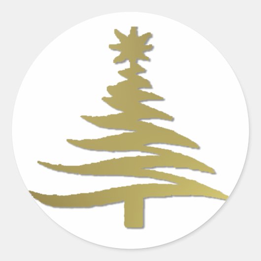 Moderne Kerstboom Sjabloonprint Goud Ronde Sticker (Voorkant)