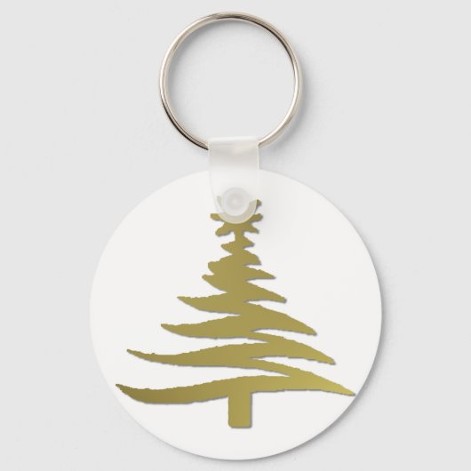 Moderne Kerstboom Sjabloonprint Goud Sleutelhanger (Voorkant)