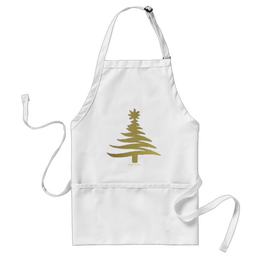 Moderne Kerstboom Sjabloonprint Goud Standaard Schort (Voorkant)