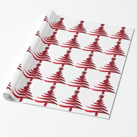 Moderne Kerstboom Sjabloonprint Rood Cadeaupapier (Uitgerold)