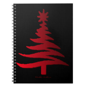 Moderne Kerstboom Sjabloonprint Rood Notitieboek