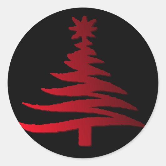 Moderne Kerstboom Sjabloonprint Rood Ronde Sticker (Voorkant)