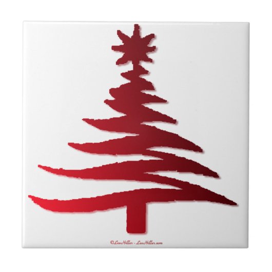 Moderne Kerstboom Sjabloonprint Rood Tegeltje (Voorkant)