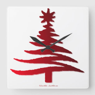Moderne Kerstboom Sjabloonprint Rood Vierkante Klok
