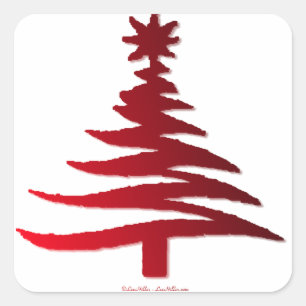 Moderne Kerstboom Sjabloonprint Rood Vierkante Sticker