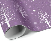 Moderne Kerstboom Sneeuwvlok Paarse Cadeaupapier (Rol Hoek)