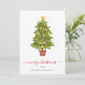 Moderne kerstboom Snowy Colorful Stripes Feestdagenkaart (Staand voorkant)