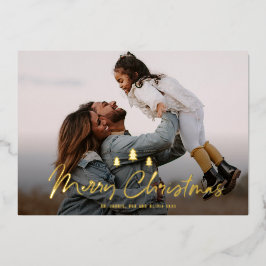 Moderne kerstboom - trio 2 foto Gold Folie Feestdagenkaart