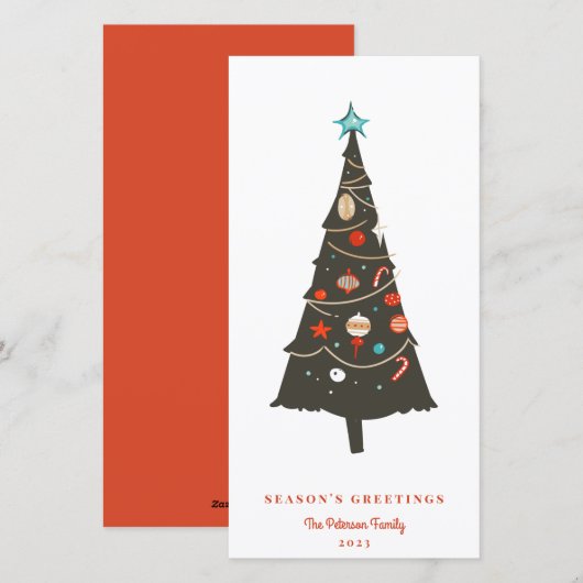 Moderne kerstboom uit de midden eeuw feestdagenkaart (Voorkant / Achterkant)