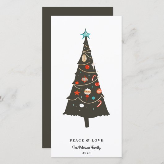 Moderne kerstboom uit de midden eeuw feestdagenkaart (Voorkant / Achterkant)