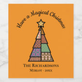 Moderne kerstboom uit het midden van de eeuw wijn etiket (Enkel label)