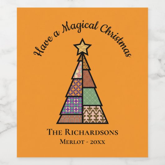 Moderne kerstboom uit het midden van de eeuw wijn etiket (Enkel label)