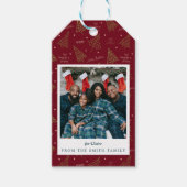 Moderne Kerstboom Vakantie Familiefoto Cadeaulabel (Voorkant)