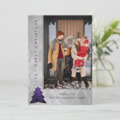 Moderne kerstboom vakantie fotokaart | PAARSE Feestdagenkaart (Staand voorkant)