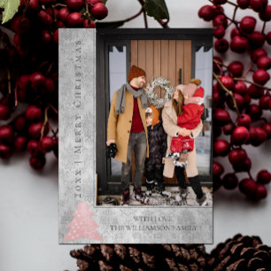 Moderne Kerstboom Vakantie Fotokaart   Roze Feestdagenkaart
