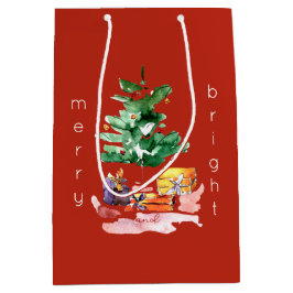 Moderne Kerstboom "Vrolijk en helder" Minimaal Medium Cadeauzakje