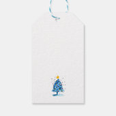 Moderne kerstboom Waterverf blauw Cadeaulabel (Achterkant)