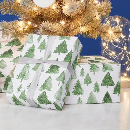 Moderne kerstboom waterverf dennengroene vibe cadeaupapier (Feestdagen)