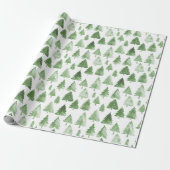 Moderne kerstboom waterverf dennengroene vibe cadeaupapier (Uitgerold)