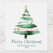 MODERNE KERSTBOOM WIJN ETIKET (Enkel label)