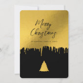 Moderne kerstboom, zwart en gouden niet-foto feestdagenkaart (Voorkant)