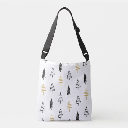Moderne kerstboom - zwart gouden patroon crossbody tas (Voorkant)