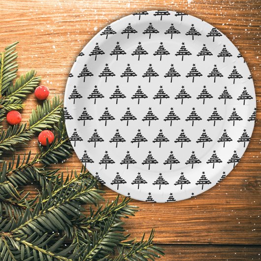 Moderne Kerstboom Zwart-wit Party Paper Papieren Bordje