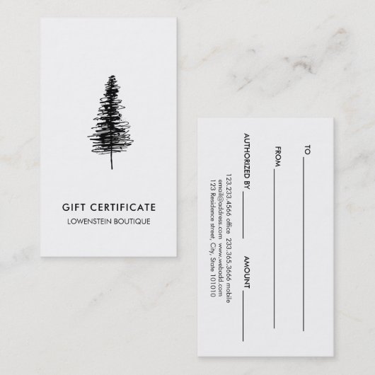 Moderne kerstboomcadeaubon kortingskaartje (Voorkant / Achterkant)