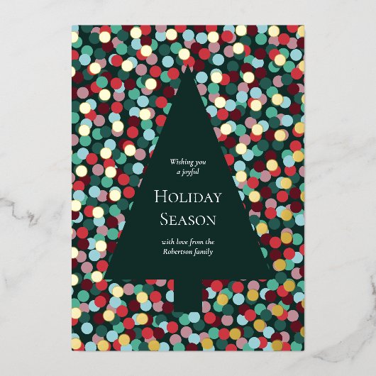 Moderne kerstboomConfetti Dot Gold Folie Feestdagenkaart (Voorkant)