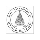 Moderne kerstboomfamilie naam retouradres rubberstempel (Afrduk)