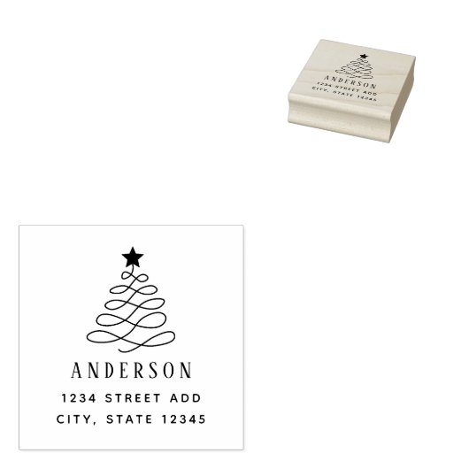 Moderne kerstboomfamilie naam retouradres rubberstempel (Gestempeld)