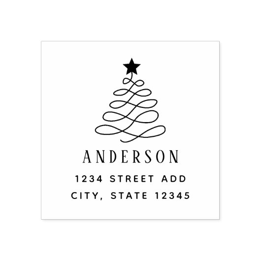 Moderne kerstboomfamilie naam retouradres rubberstempel (Afrduk)