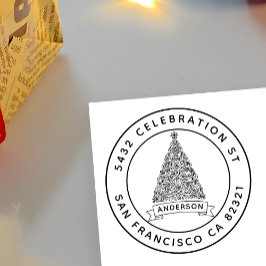 Moderne kerstboomfamilie naam retouradres rubberstempel