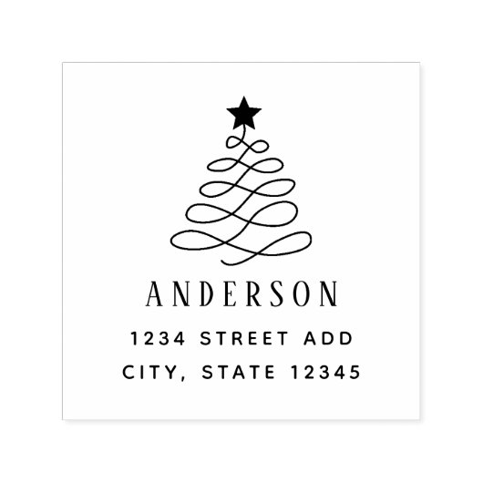 Moderne kerstboomfamilie naam retouradres zelfinktende stempel (Design)