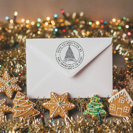 Moderne kerstboomfamilie naam retouradres  zelfinktende stempel