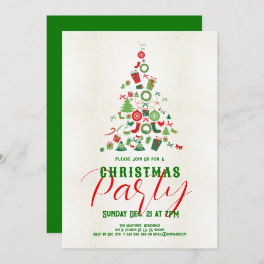 Moderne kerstboomfeest Uitnodigen Kaart (Voorkant / Achterkant)