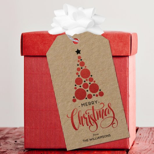 Moderne kerstboomfeestdag cadeaulabel