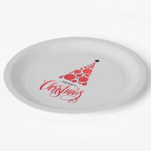 Moderne kerstboomfeestdag papieren bordje (Gekanteld)