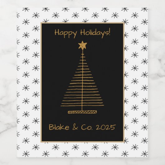 Moderne kerstboomfeestdag wijn etiket (Enkel label)