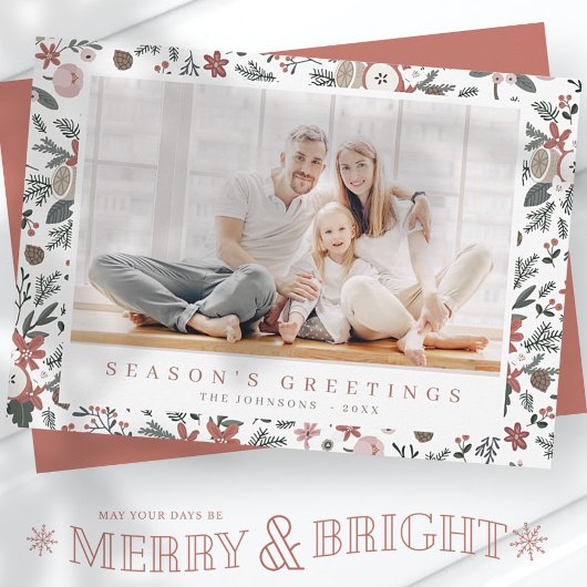 Moderne kerstboomflessen botanisch patroon feestdagenkaart