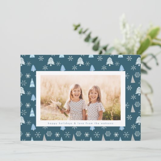 Moderne kerstboomfoto Aangepaste tekst Feestdagenkaart (Staand voorkant)