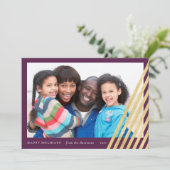 Moderne kerstboomfotokaart | Paars en goud Feestdagenkaart (Staand voorkant)