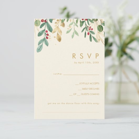 Moderne kerstboomgaard Cream Song Request RSVP (Staand voorkant)