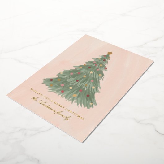 Moderne kerstboomgaard Gold Foil-feestkaart Folie Feestdagenkaart (Gedraaid)