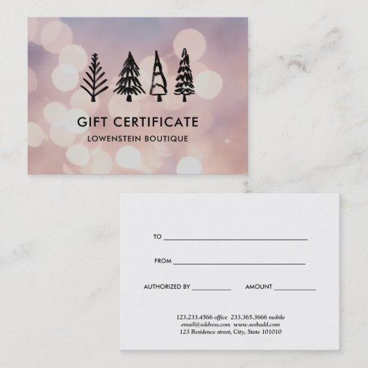 Moderne kerstboomkaart Roos Bokeh Cadeaubon Kortingskaartje (Voorkant / Achterkant)